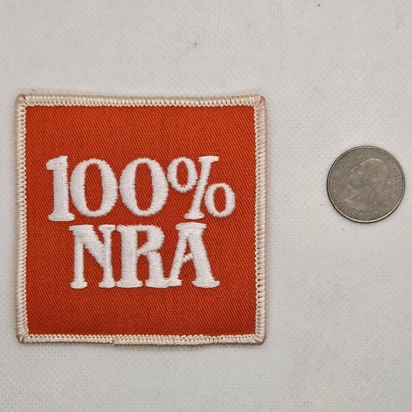 Vintage 100% NRA Patch Gun Rights‎ Embroidered Orange White Square 1970s 70s VTG - Picture 1 of 2